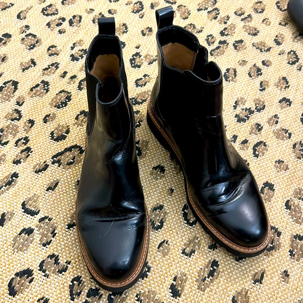 Coach Black Leather Ankle Boots with Silver Tab Detail Size 9